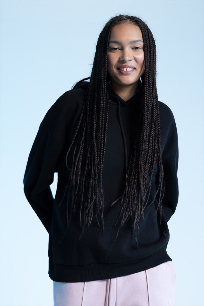 نساء أسود سويت شيرت اوفر سايز بغطاء للرأس