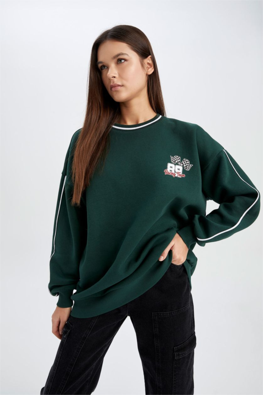 FEMME Vert Foncé Sweat- Shirt Coupe Oversize Slogan