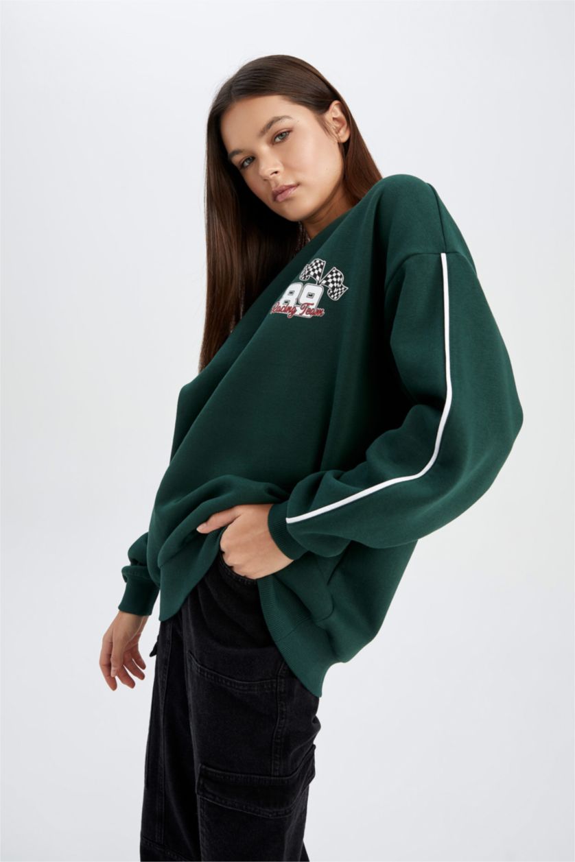 FEMME Vert Foncé Sweat- Shirt Coupe Oversize Slogan