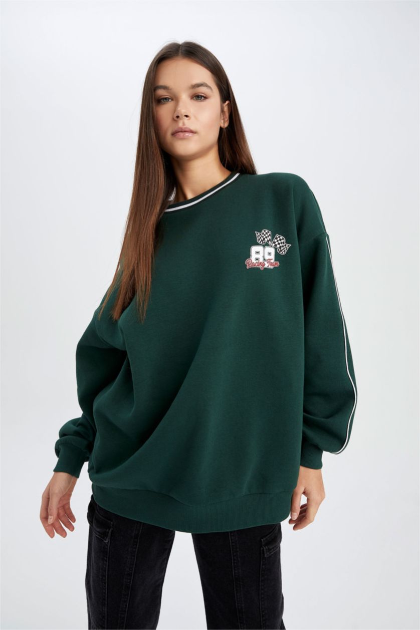 FEMME Vert Foncé Sweat- Shirt Coupe Oversize Slogan