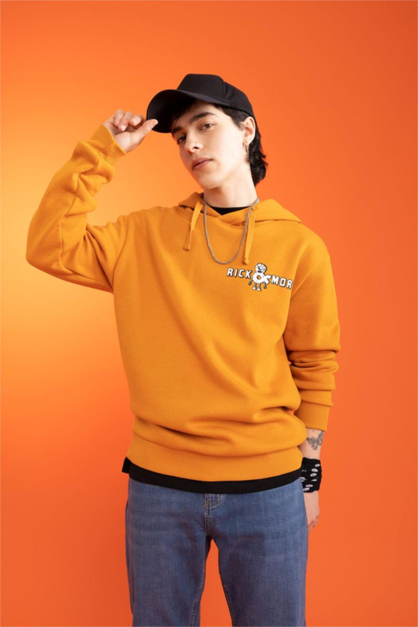 MAN Orange Rick and Morty Licensed Regular Fit Hoodie Sweatshirt