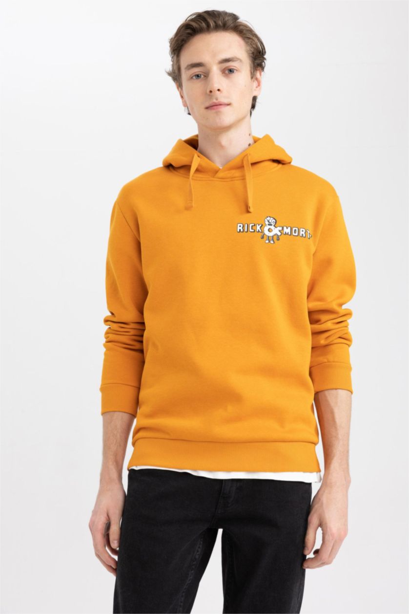 MAN Orange Rick and Morty Licensed Regular Fit Hoodie Sweatshirt