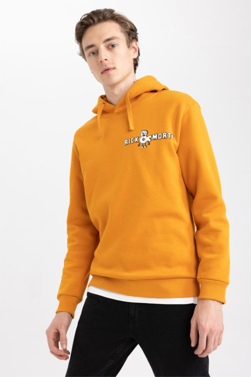 MAN Orange Rick and Morty Licensed Regular Fit Hoodie Sweatshirt
