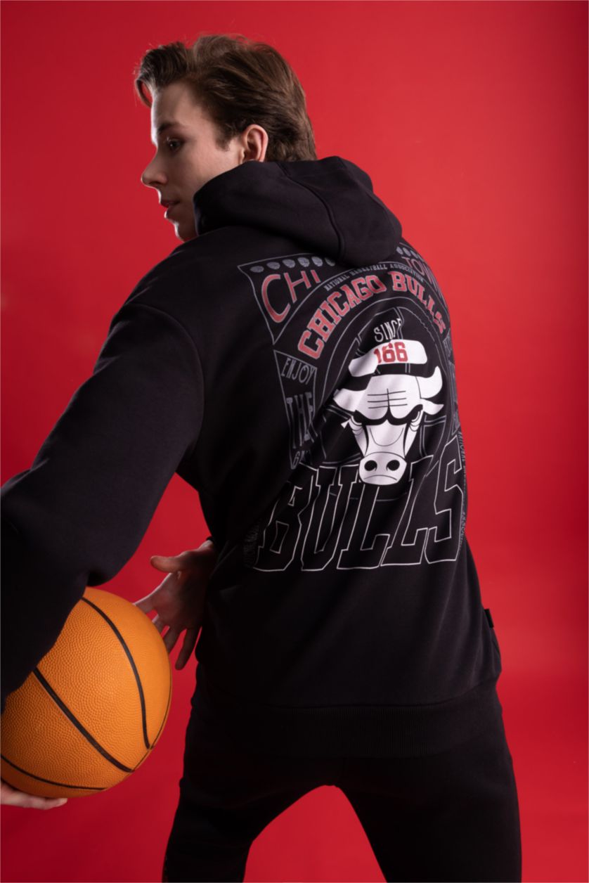 Man Black Defacto Fit NBA Boxy Fit Hoodie Sportsman Sweatshirt