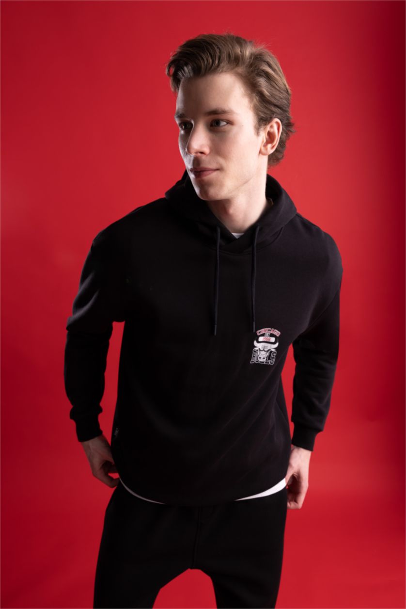 Man Black Defacto Fit NBA Boxy Fit Hoodie Sportsman Sweatshirt