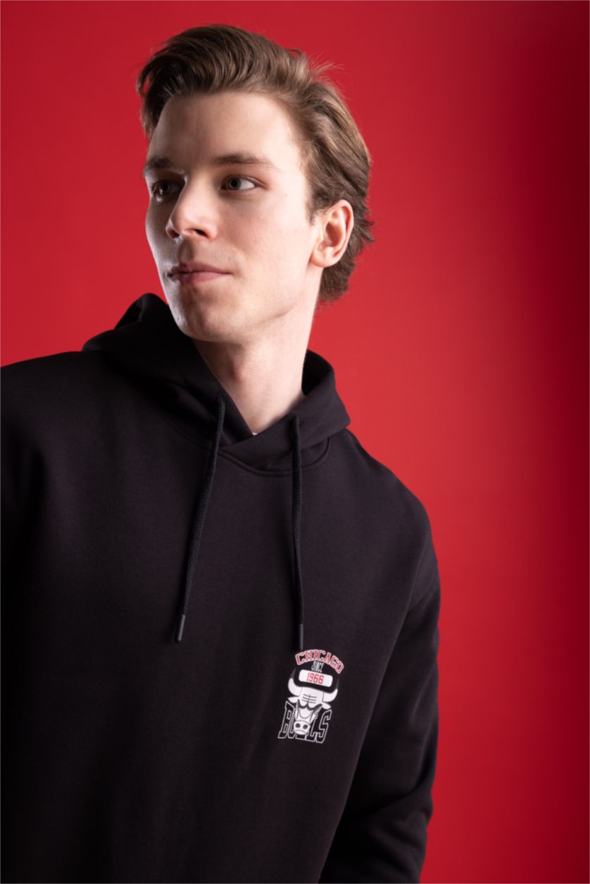 Man Black Defacto Fit NBA Boxy Fit Hoodie Sportsman Sweatshirt