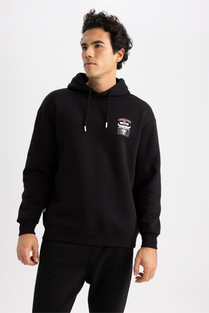 Man Black Defacto Fit NBA Boxy Fit Hoodie Sportsman Sweatshirt