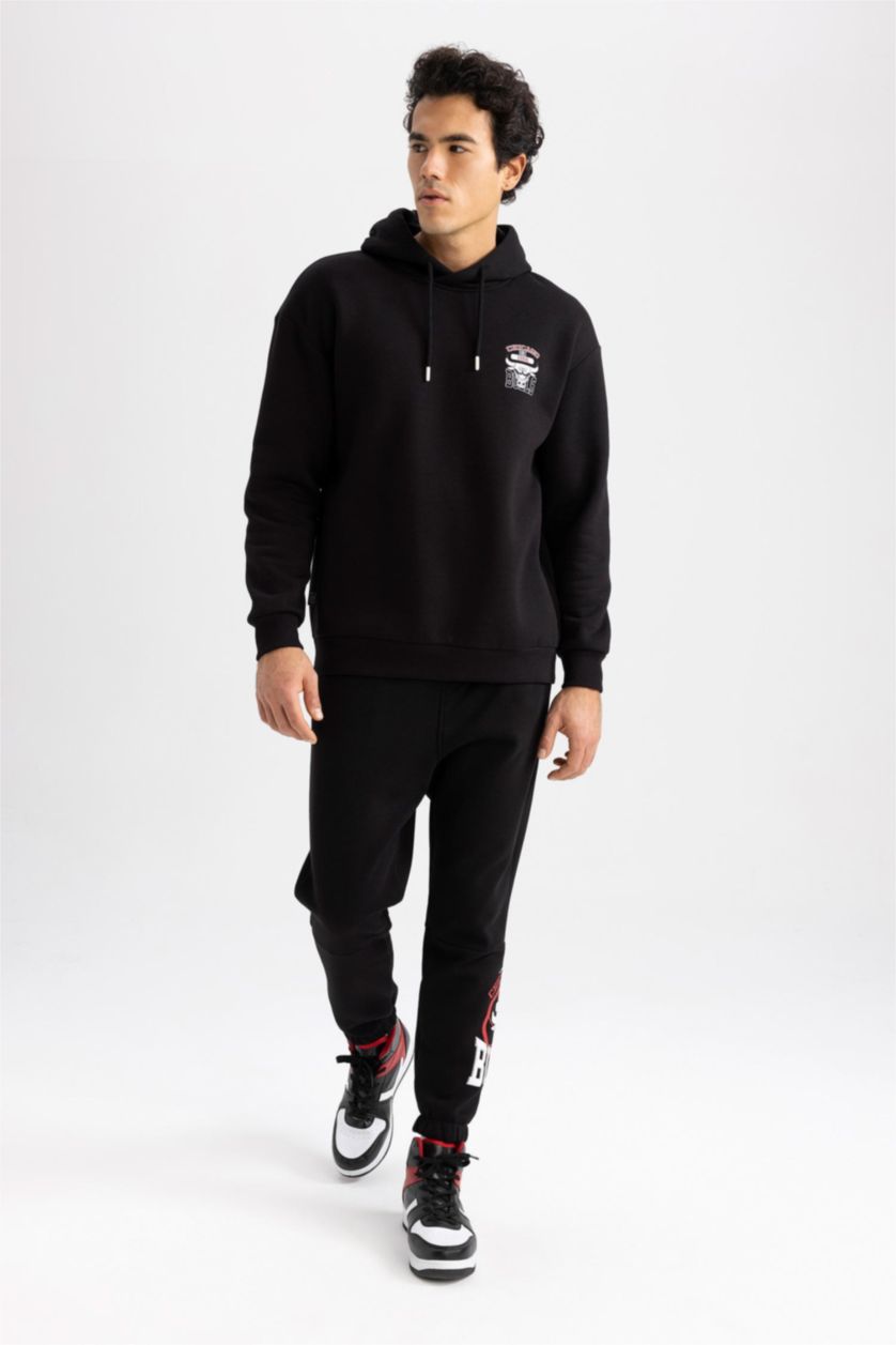 Man Black Defacto Fit NBA Boxy Fit Hoodie Sportsman Sweatshirt