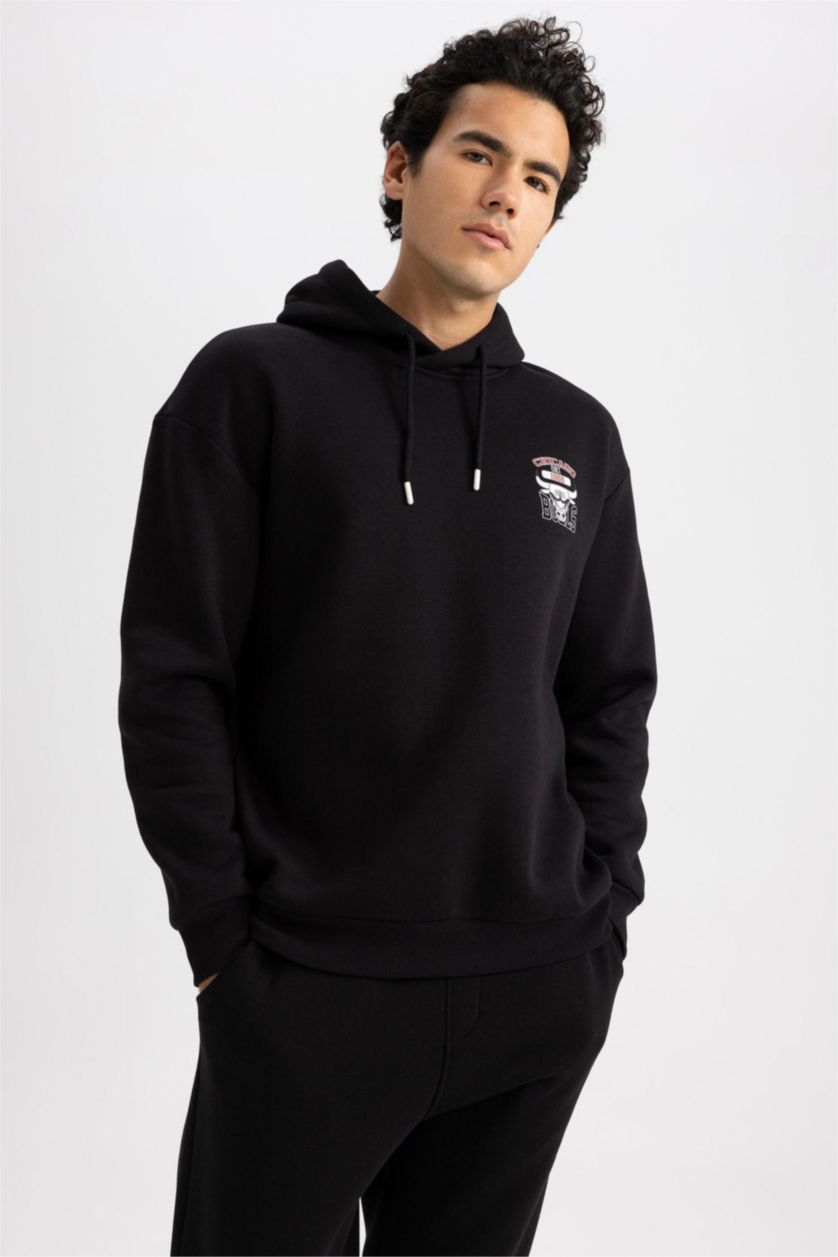 Man Black Defacto Fit NBA Boxy Fit Hoodie Sportsman Sweatshirt