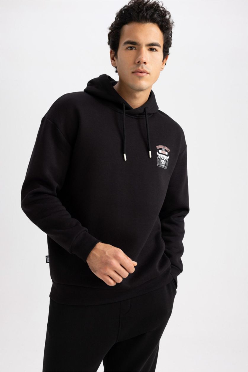 Man Black Defacto Fit NBA Boxy Fit Hoodie Sportsman Sweatshirt