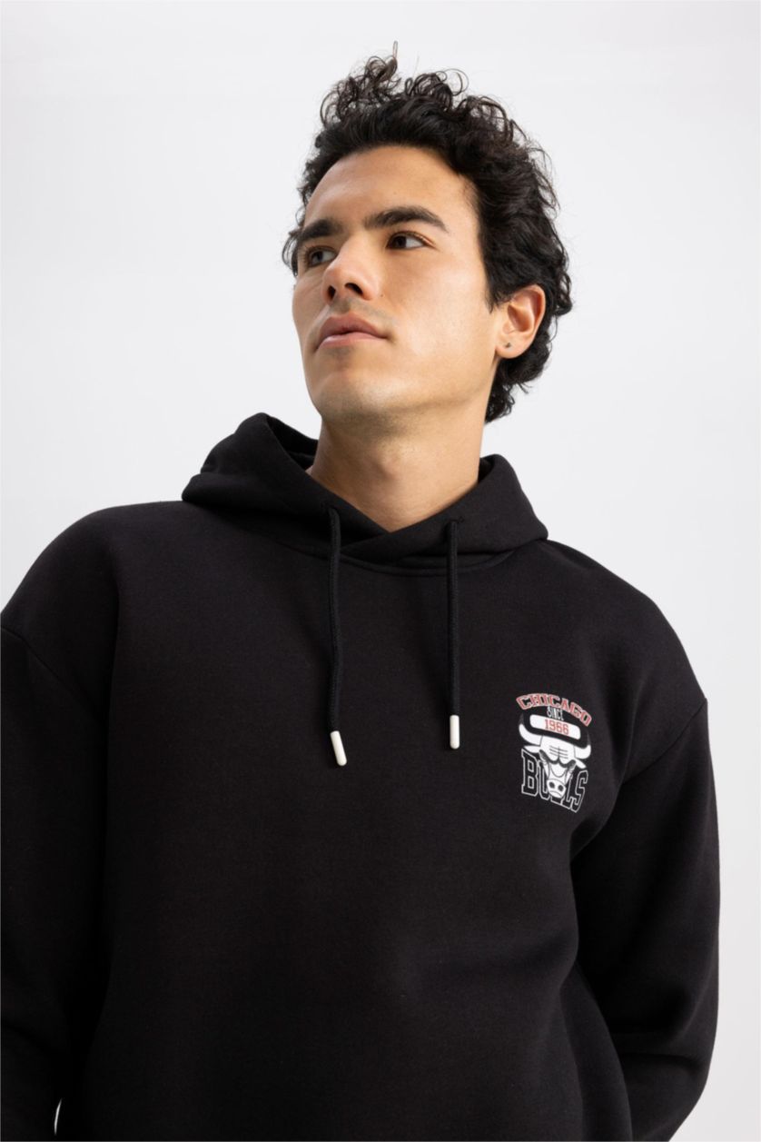 Man Black Defacto Fit NBA Boxy Fit Hoodie Sportsman Sweatshirt