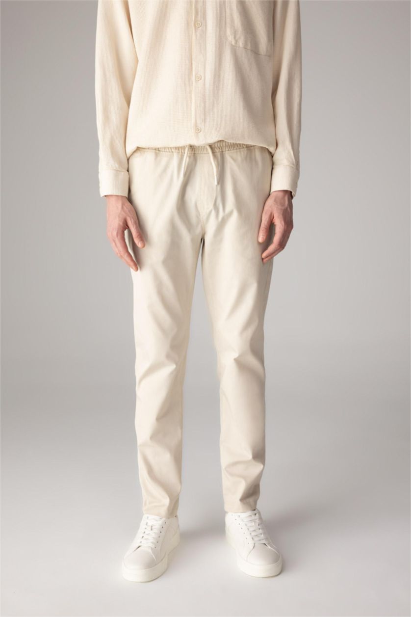 Erkek Kum %100 Pamuk Yazlık Jogger Chino Pantolon Beli Bağcıklı Cepli Düz Paça