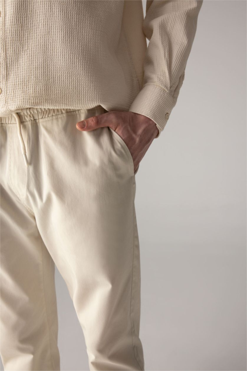 Erkek Kum %100 Pamuk Yazlık Jogger Chino Pantolon Beli Bağcıklı Cepli Düz Paça