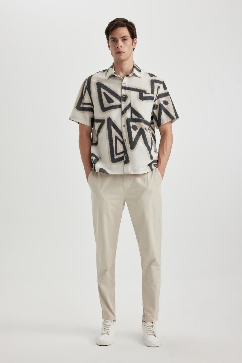 Erkek Kum %100 Pamuk Yazlık Jogger Chino Pantolon Beli Bağcıklı Cepli Düz Paça