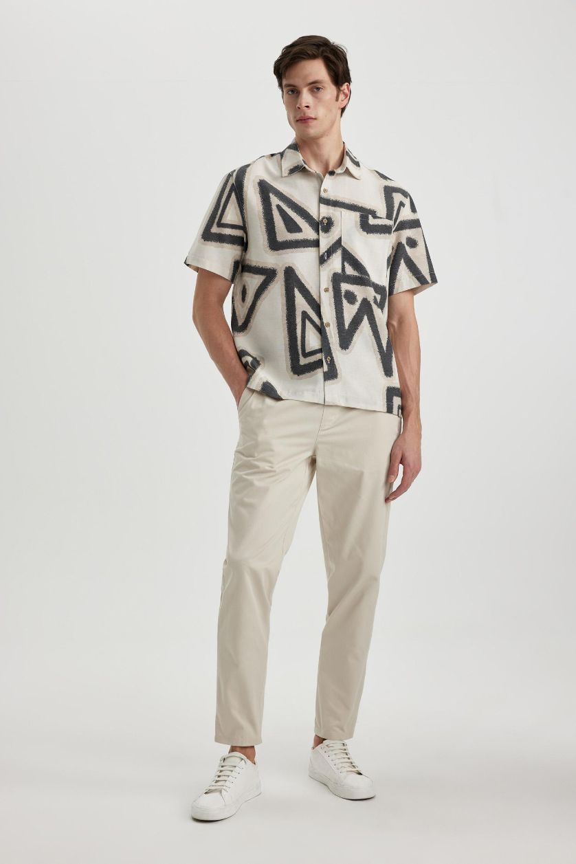 Erkek Kum %100 Pamuk Yazlık Jogger Chino Pantolon Beli Bağcıklı Cepli Düz Paça