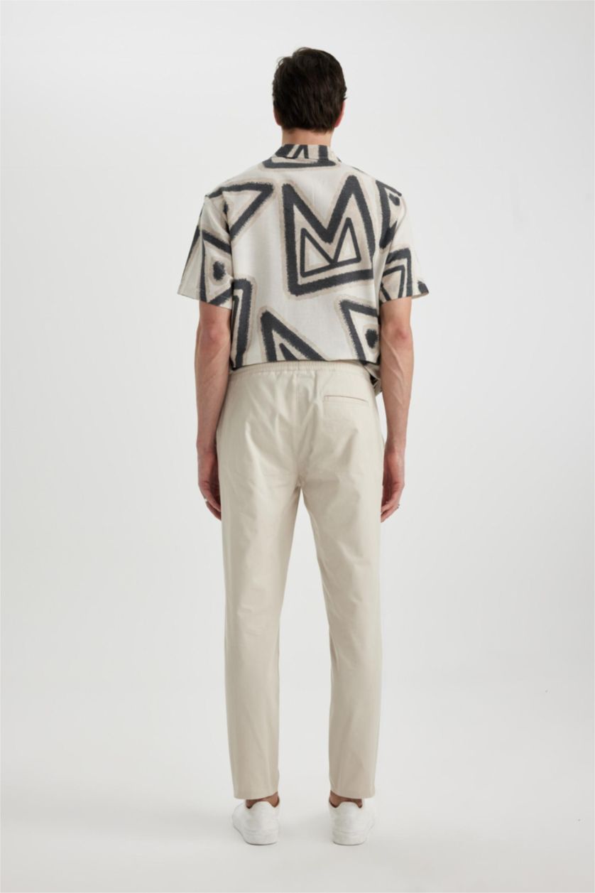 Erkek Kum %100 Pamuk Yazlık Jogger Chino Pantolon Beli Bağcıklı Cepli Düz Paça