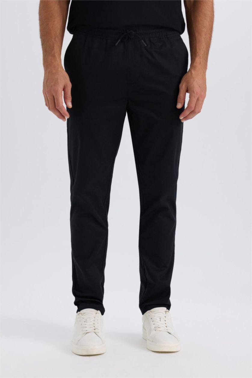 رجالي أسود بنطلون جوجر صيفي قطن برجل ضيقة أسود