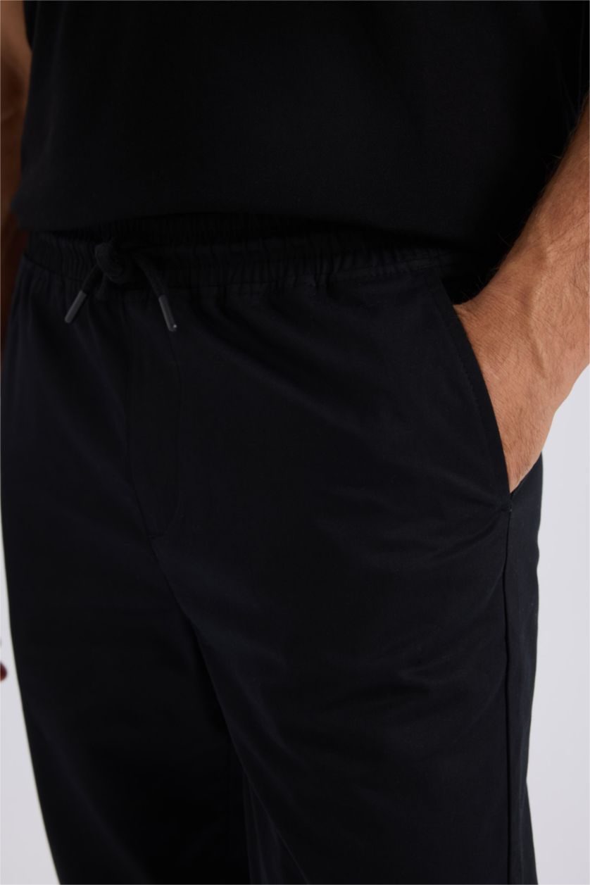 رجالي أسود بنطلون جوجر صيفي قطن برجل ضيقة أسود