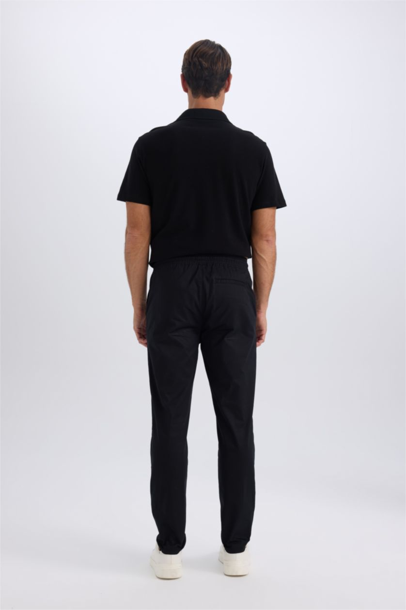 رجالي أسود بنطلون جوجر صيفي قطن برجل ضيقة أسود