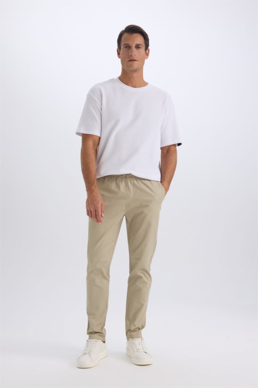MAN Light Khaki jogger Super Skinny Hem Gabardine Trousers