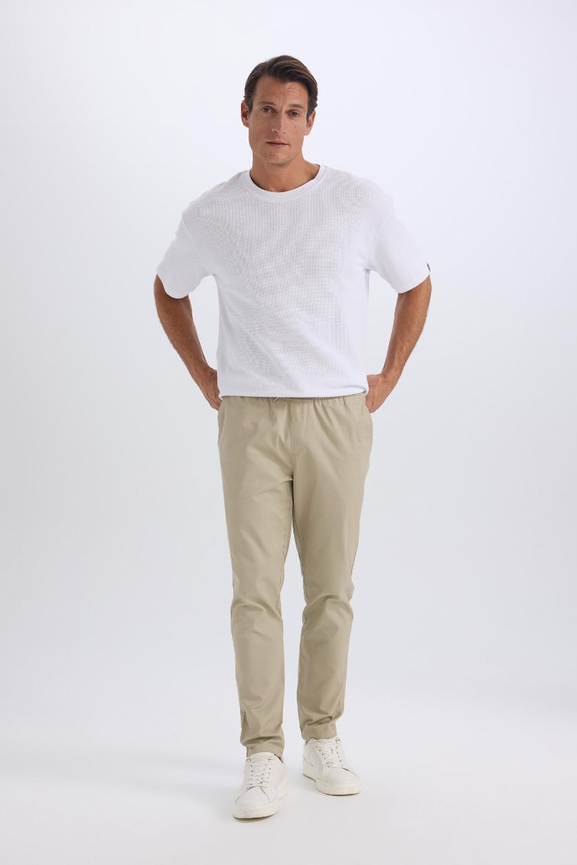 Man Light Khaki jogger Super Skinny Hem Gabardine Trousers