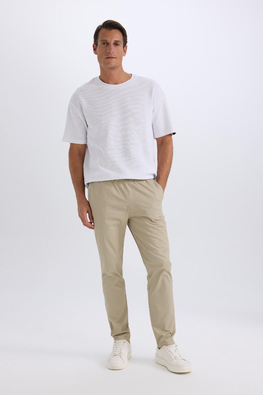 Man Light Khaki jogger Super Skinny Hem Gabardine Trousers
