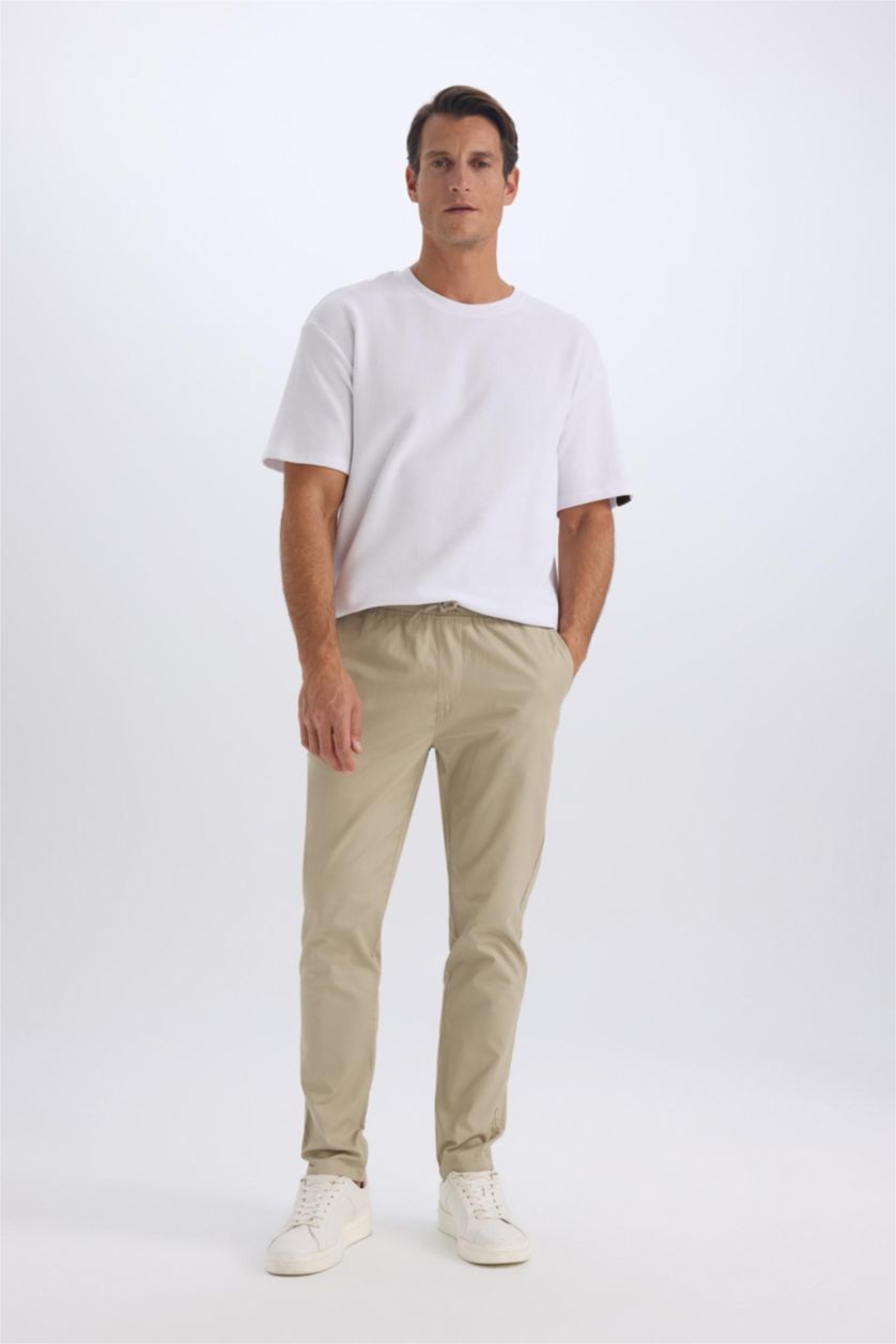 Man Light Khaki jogger Super Skinny Hem Gabardine Trousers
