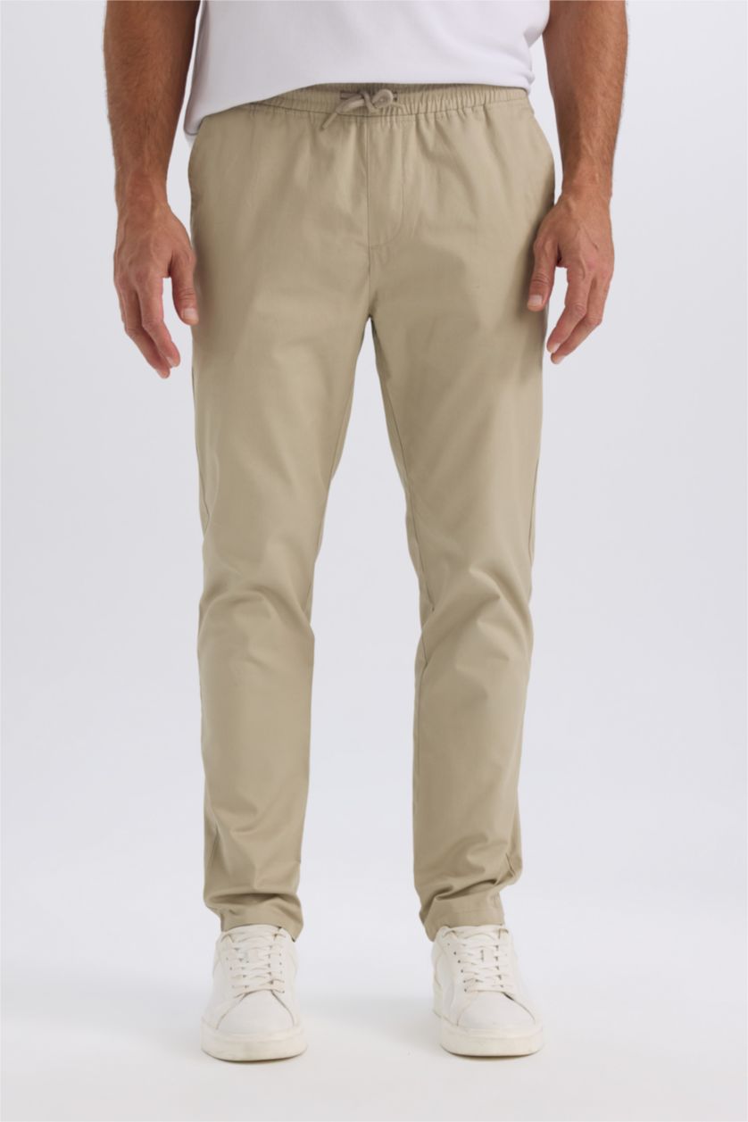 MAN Light Khaki jogger Super Skinny Hem Gabardine Trousers