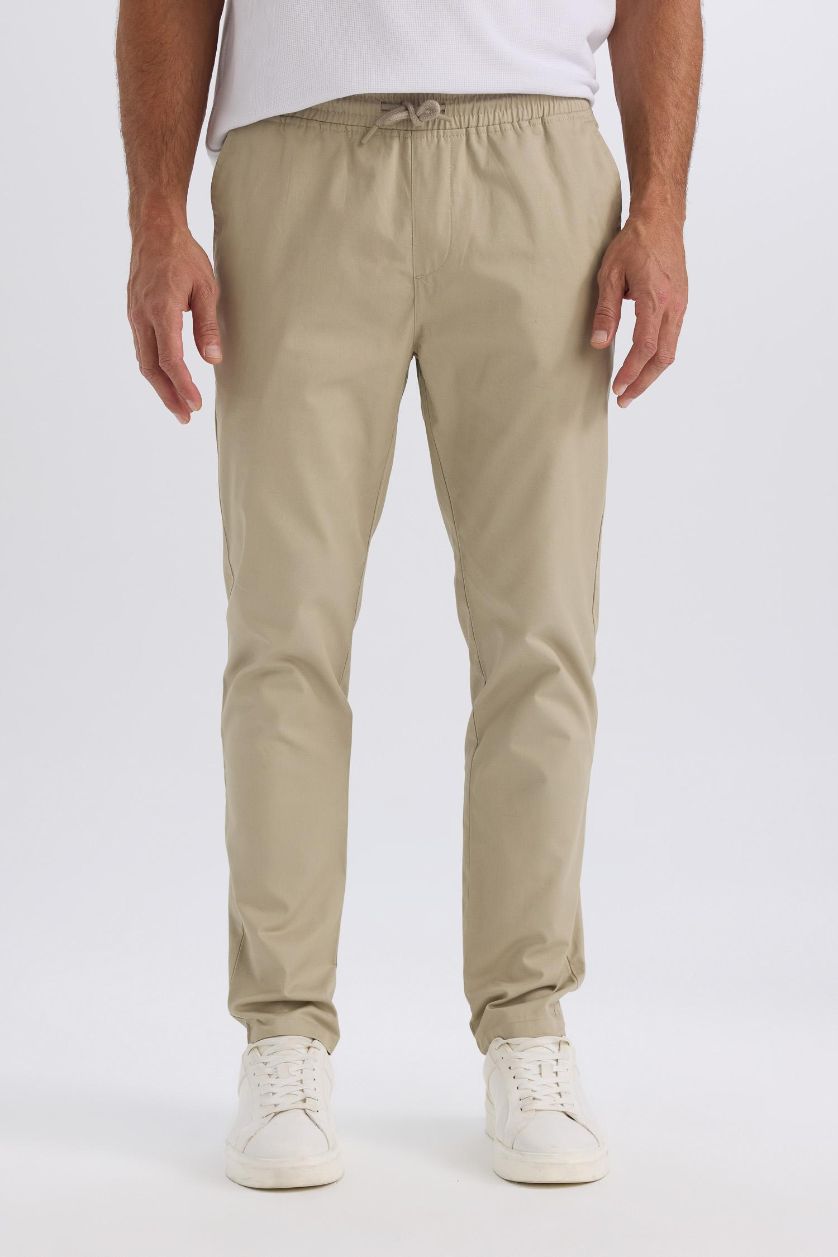 Man Light Khaki jogger Super Skinny Hem Gabardine Trousers