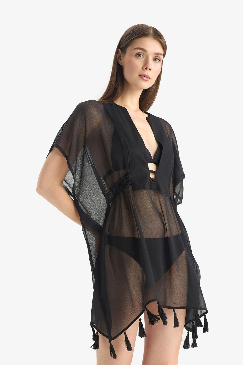 Kadın Siyah Siyah Şifon Kimono