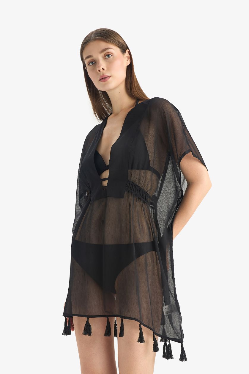 Kadın Siyah Siyah Şifon Kimono