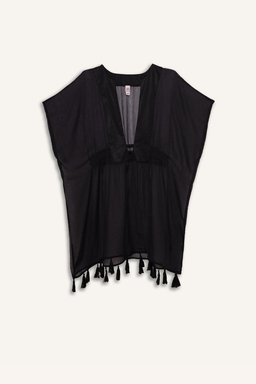 Kadın Siyah Siyah Şifon Kimono