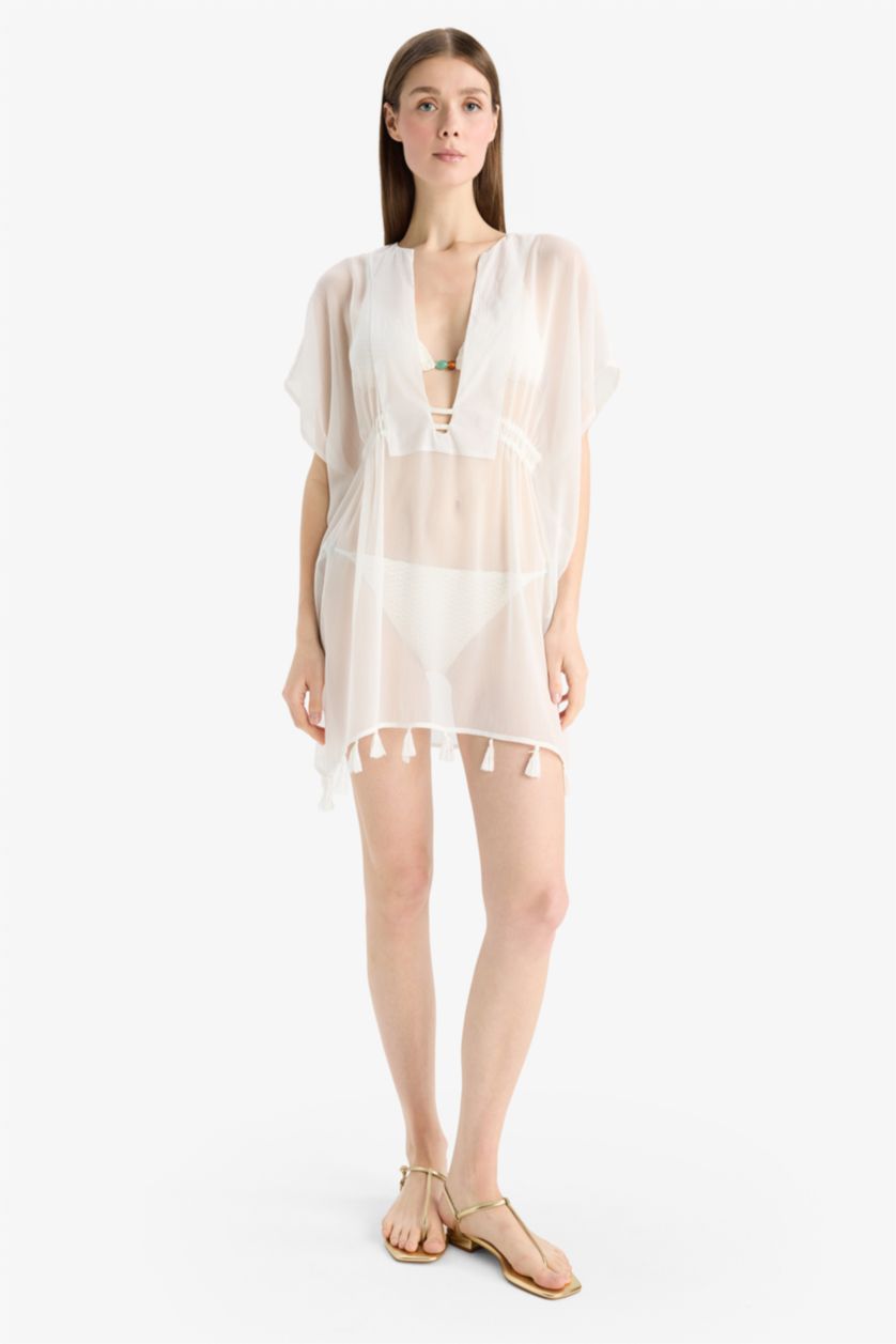 Kadın Kırık Beyaz Beyaz Şifon Kimono-Fall in Love