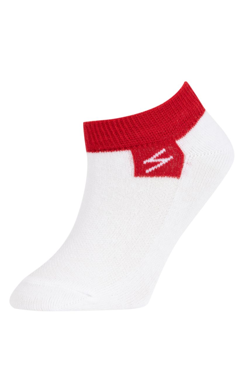 Erkek Çocuk - Genç Erkek Beyaz Baskılı 5'li Pamuklu Patik Çorap Erkek Çocuk