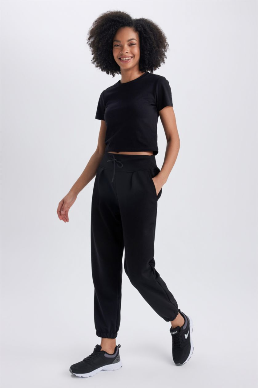 WOMAN Black DeFactoFit Oversize Fit Sweatpants Heavy Fabric Sweatpants
