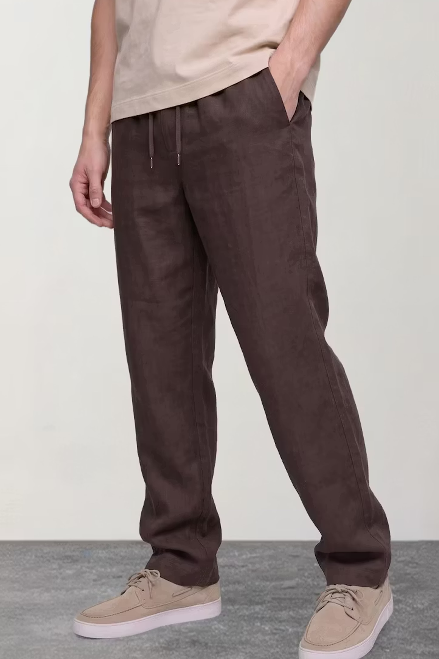 Elastic Waist 100% Cotton Brown Baggy Trousers