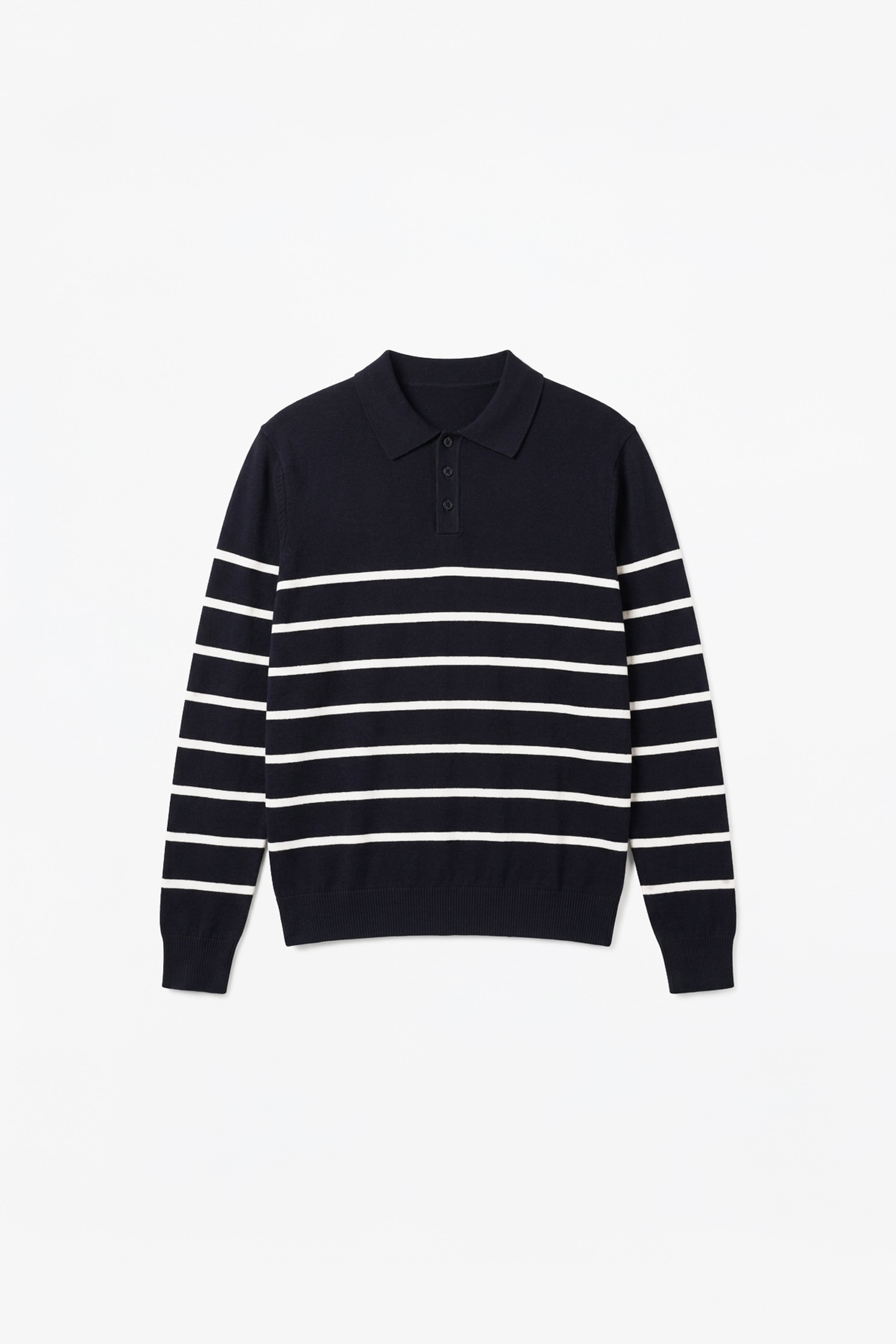 Standard Fit Striped Polo Neck Knit Pullover