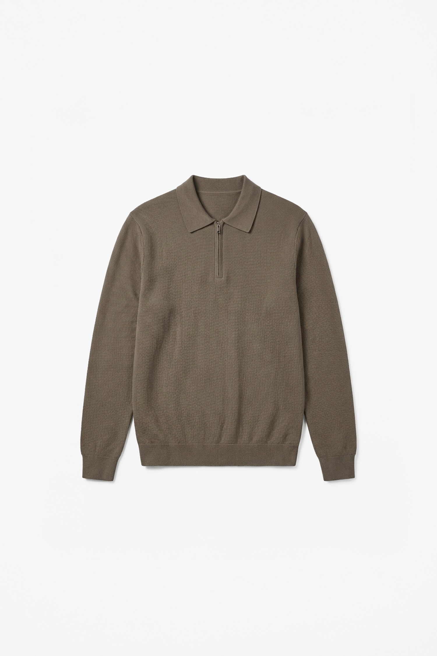 Standard Fit Basic Zip-Up Polo Collar Knit Pullover