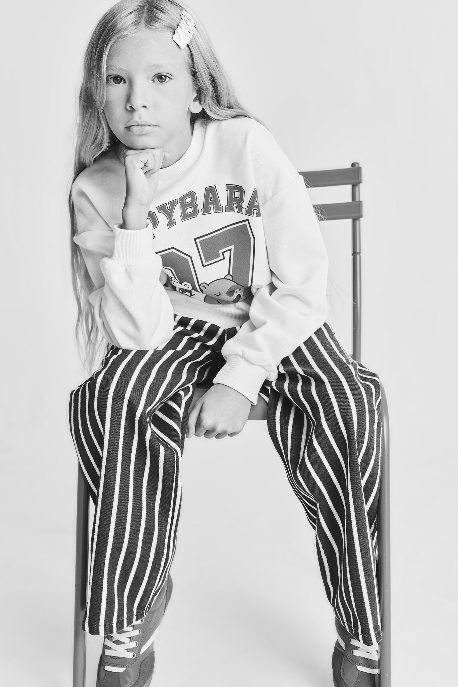 Wide Leg Çizgili Gabardin Pantolon Kız Çocuk