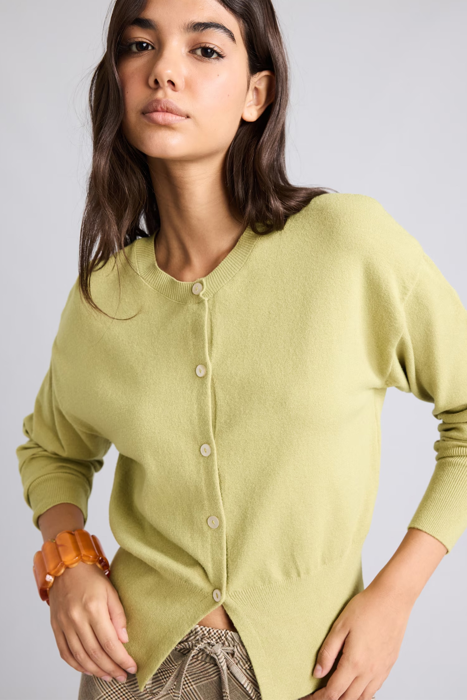 Fitted Ultra Soft Knitted Crew Neck Cardigan