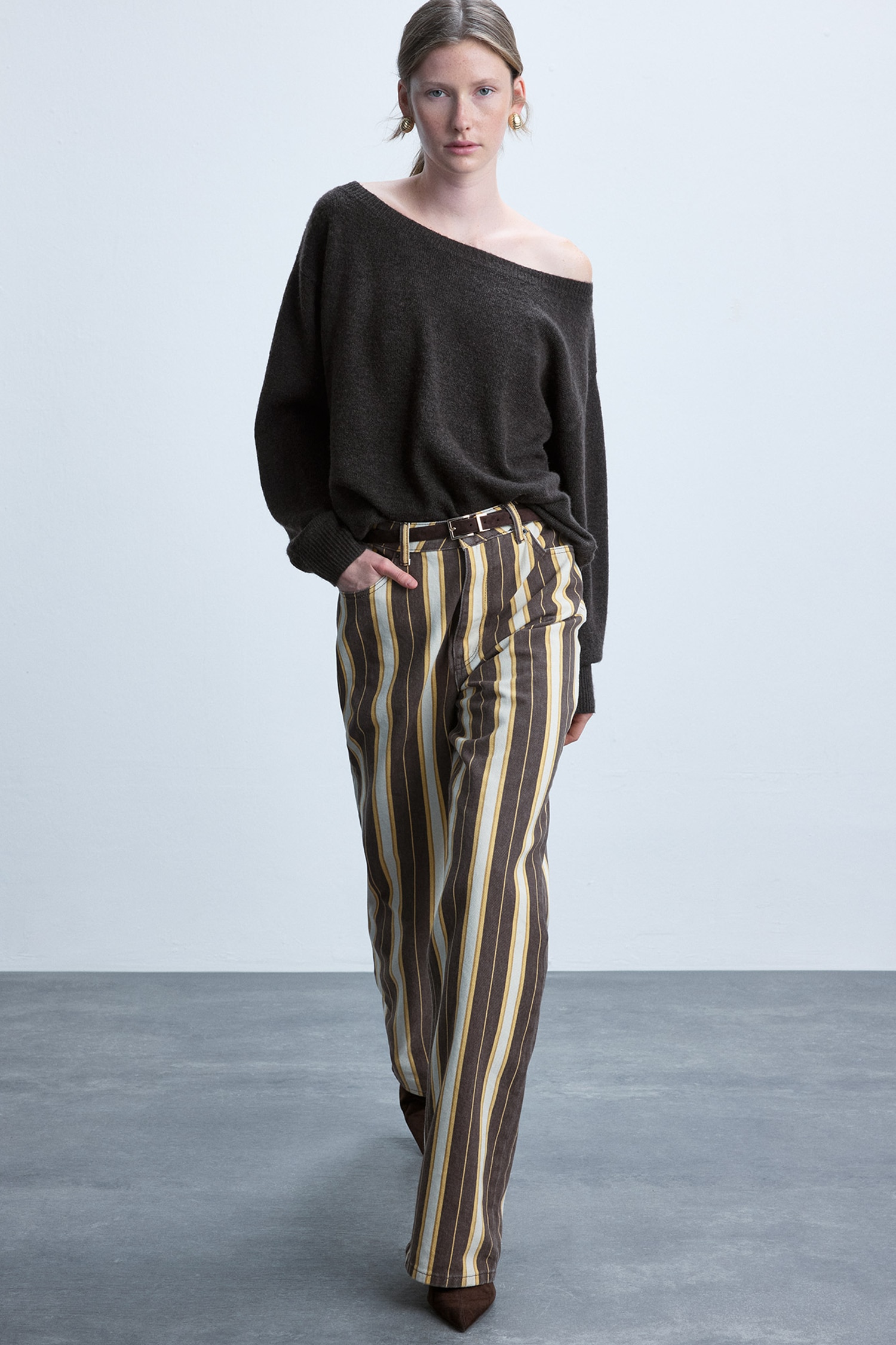 Straight Gabardın Çizgili Pantolon