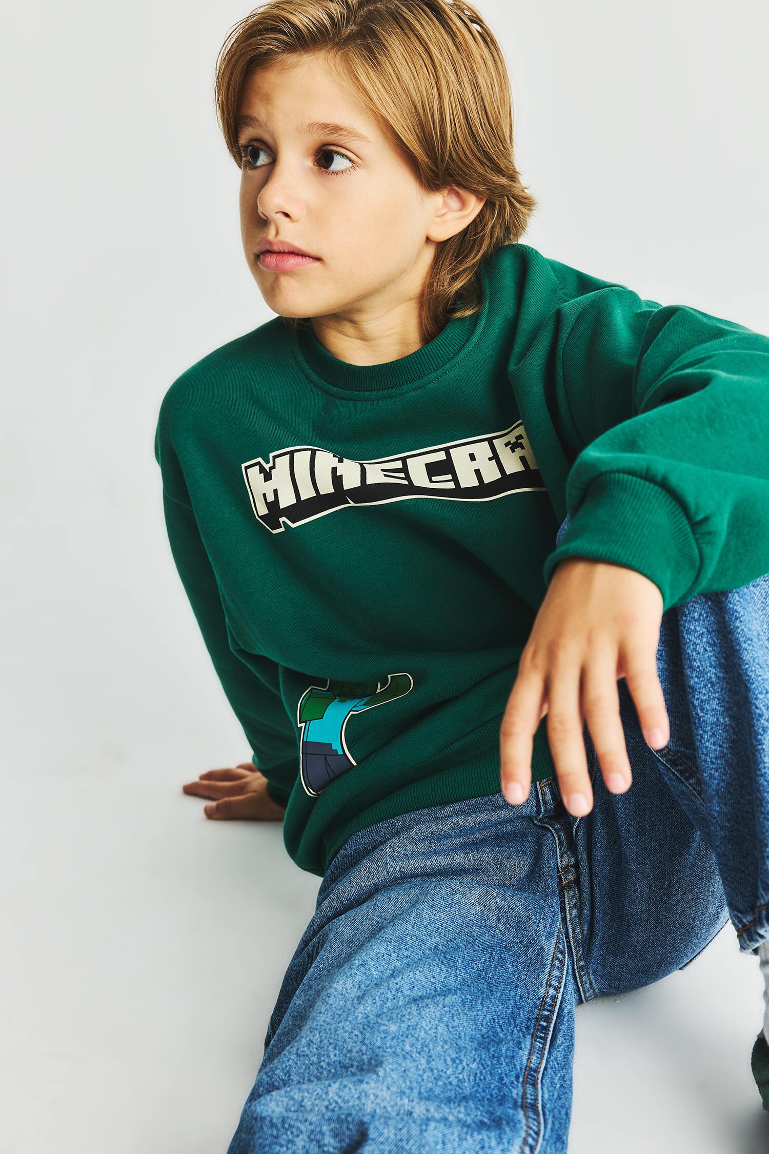 Minecraft İçi Yumuşak Tüylü Kalın Sweatshirt Erkek Çocuk