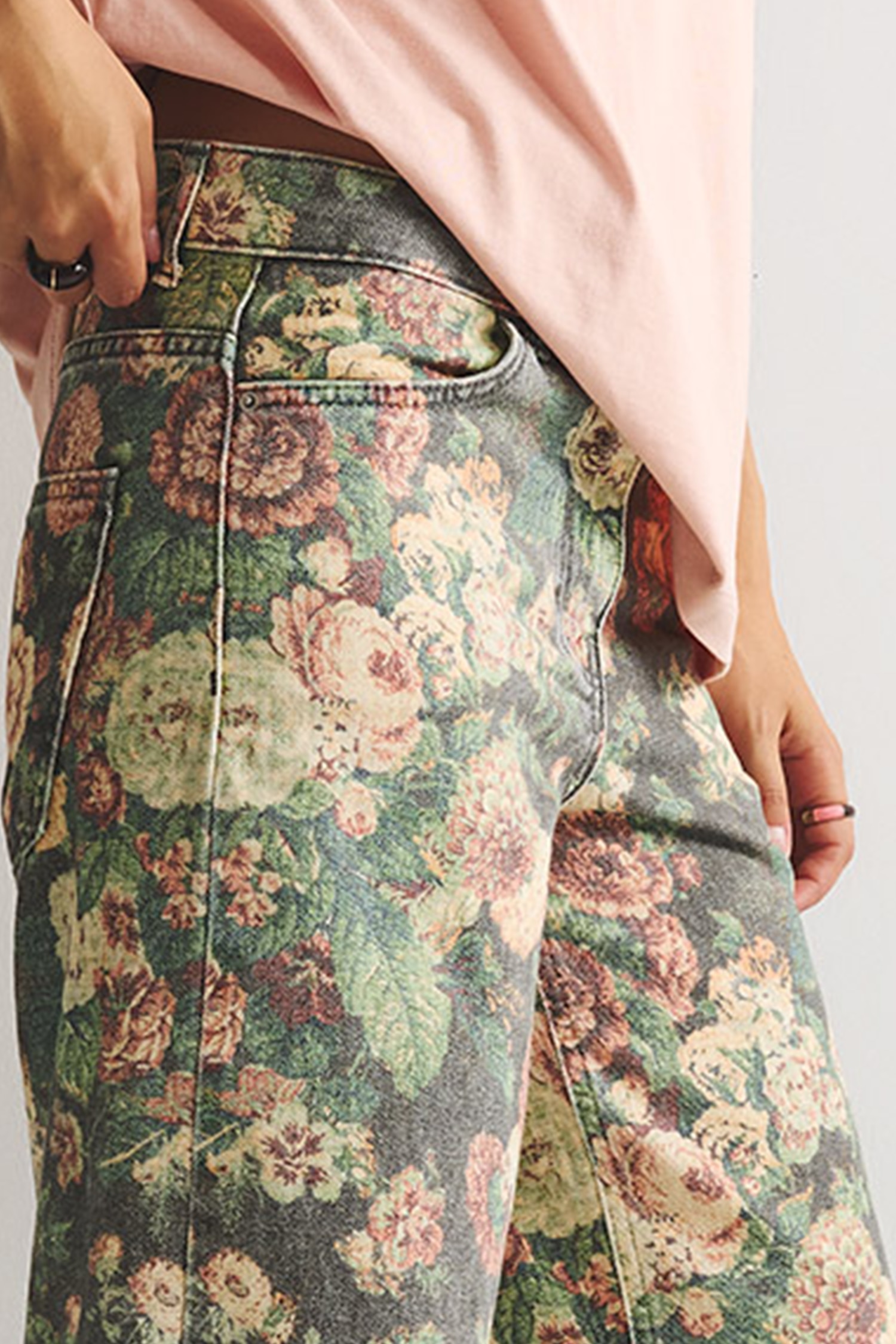 %100 Pamuk Çiçekli Straight Fit Pantolon