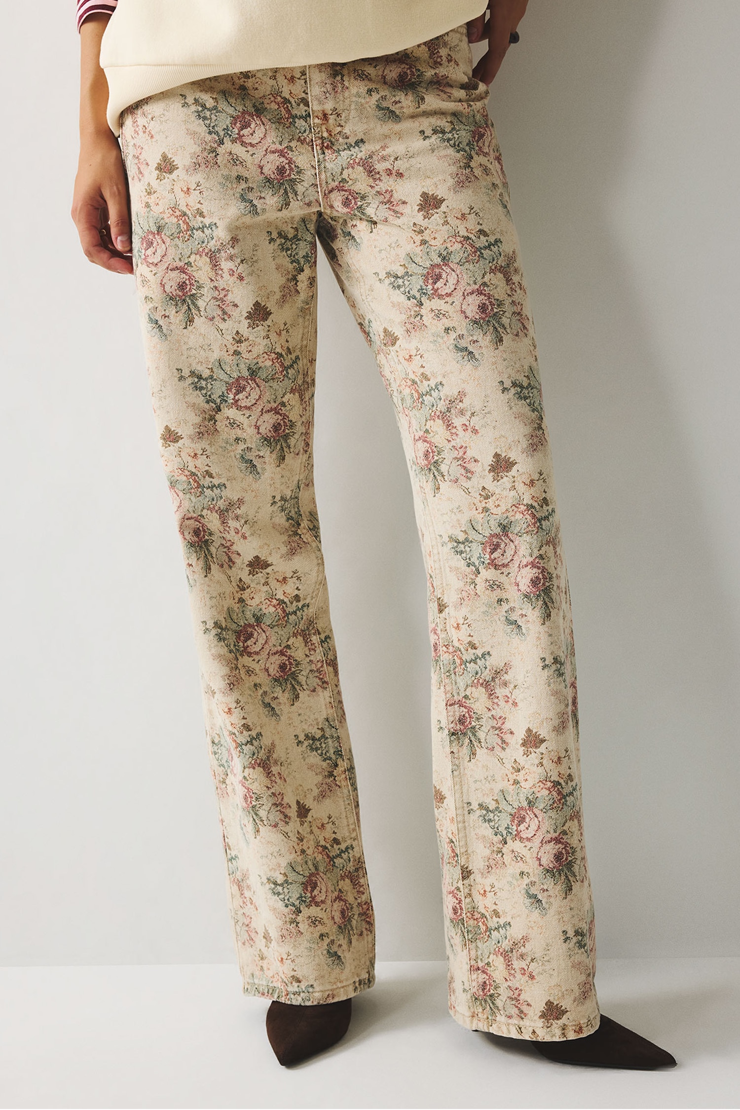 Çiçekli Straight Fit Pantolon
