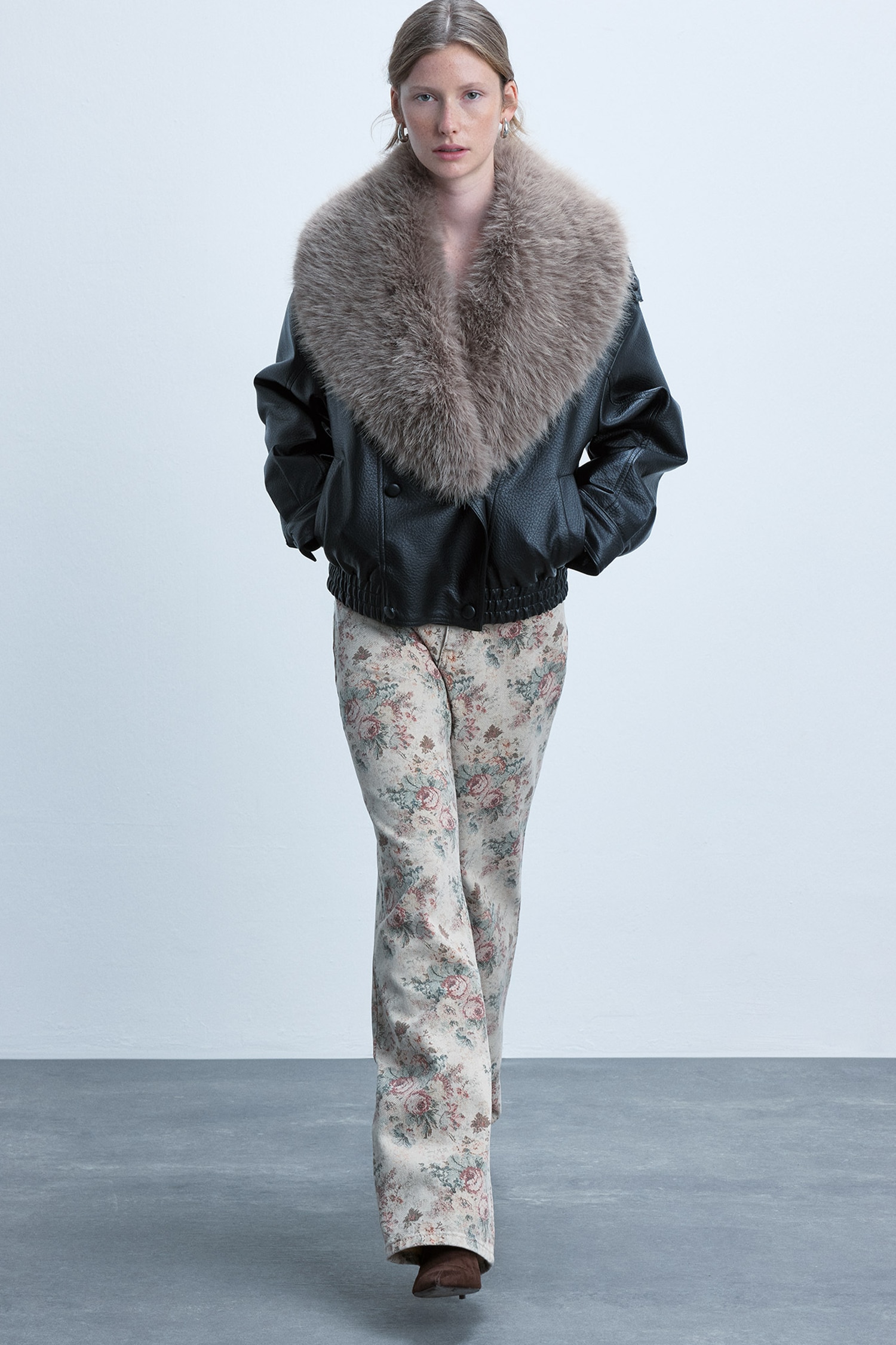 Straight Gabardın Çiçekli Pantolon