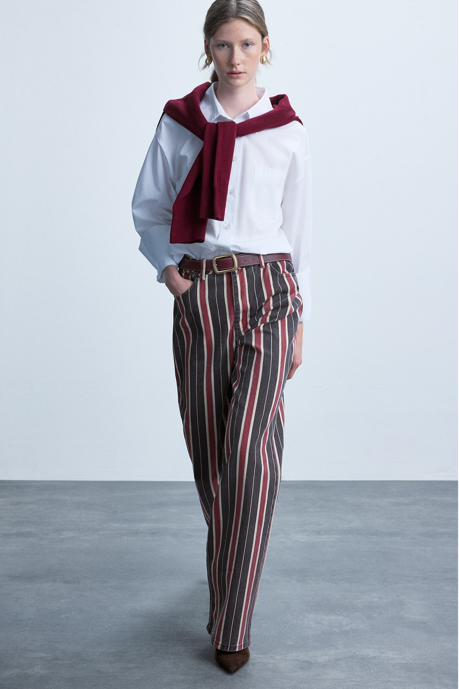 Straight Gabardın Çizgili Pantolon