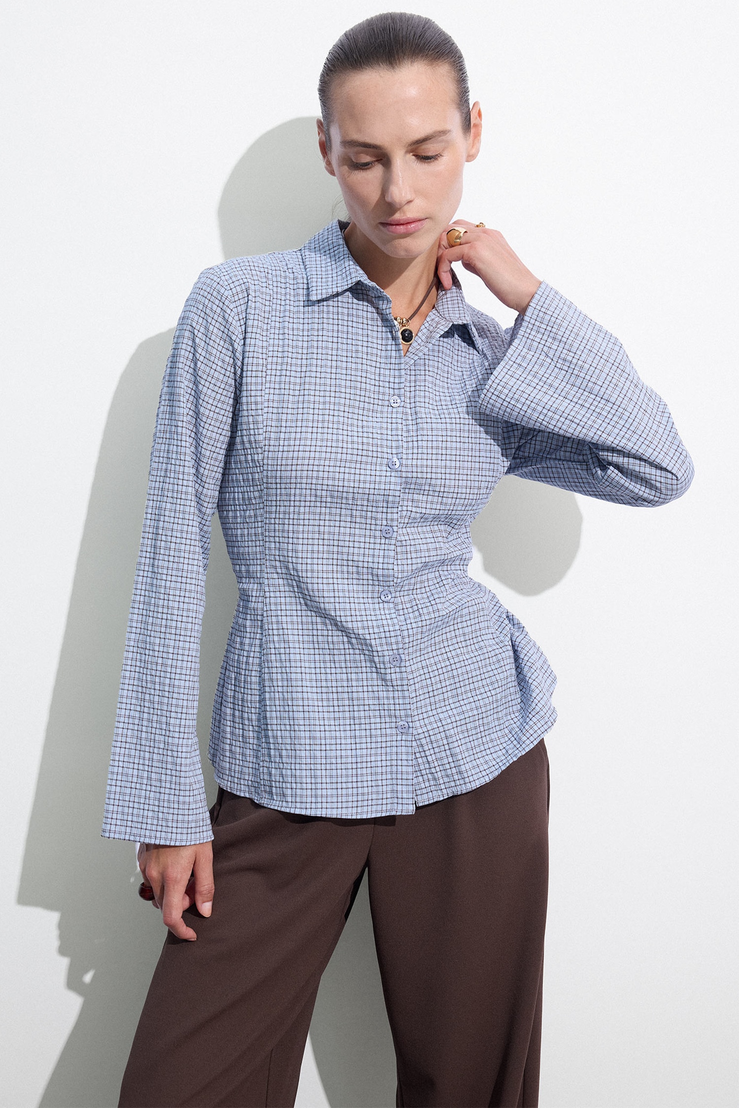 Regular Fit Checked Waffle Texture Shirt
