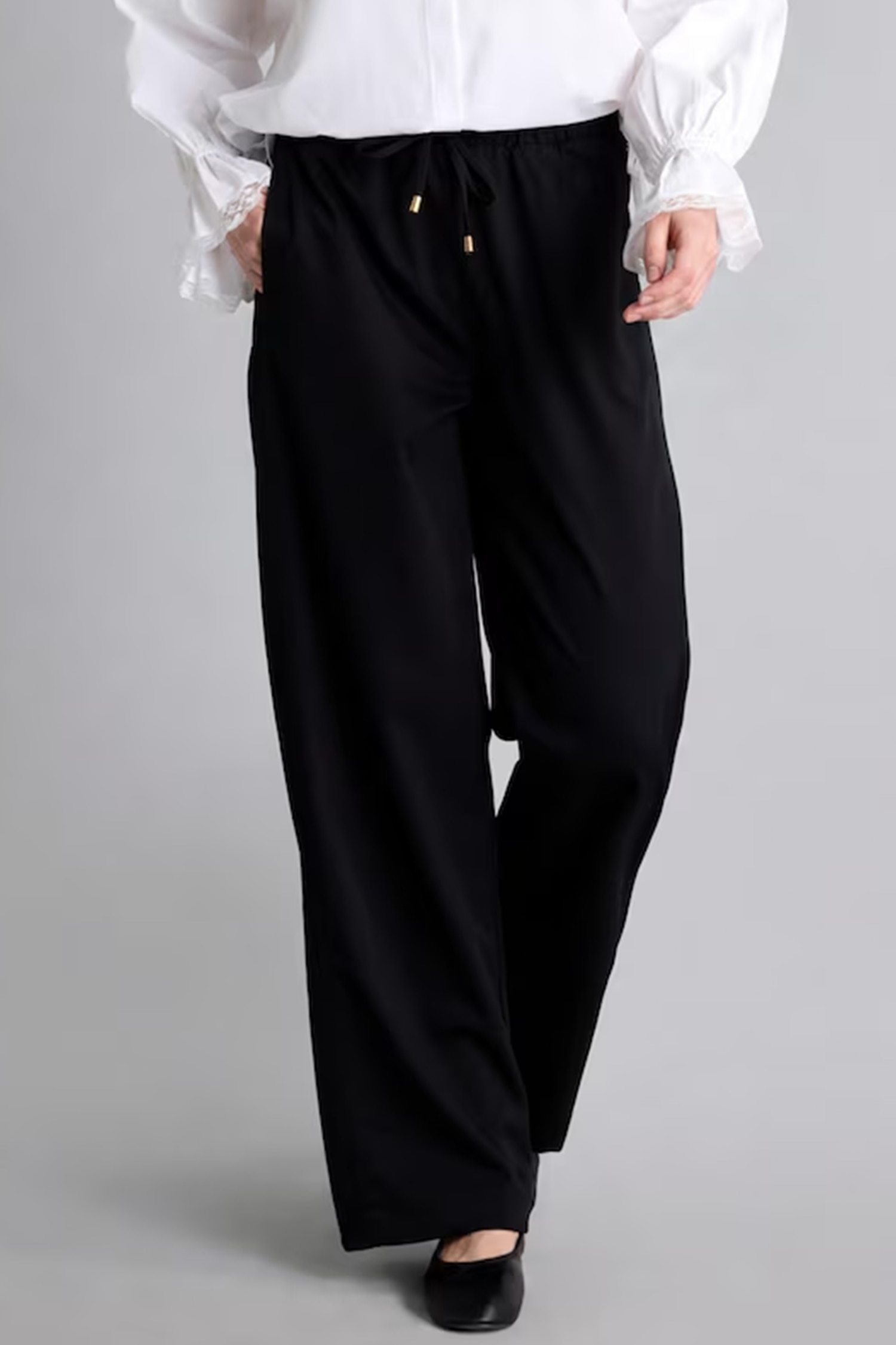 Regular Fit Elastik Bel Geniş Paça Pantolon