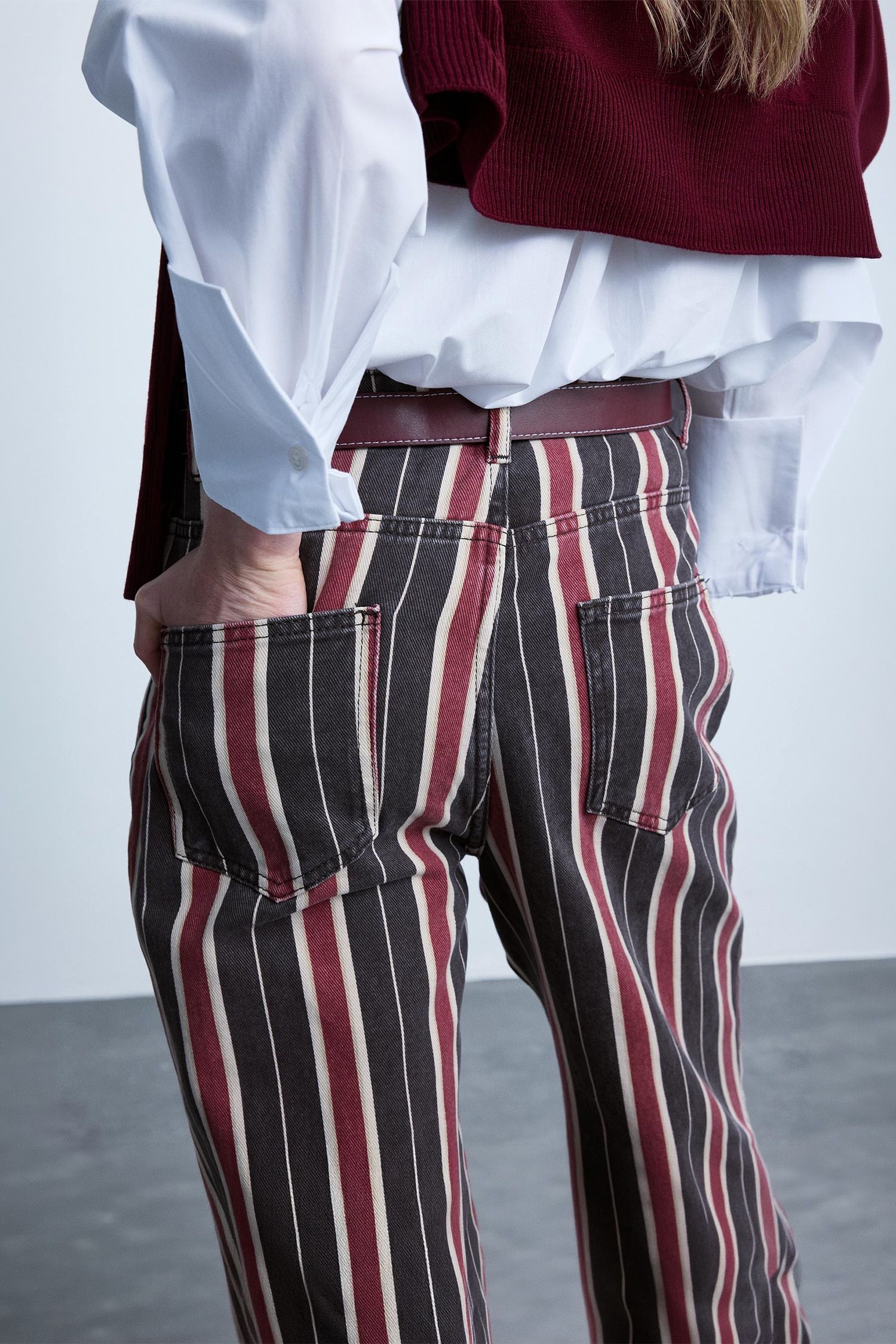 Straight Gabardın Çizgili Pantolon
