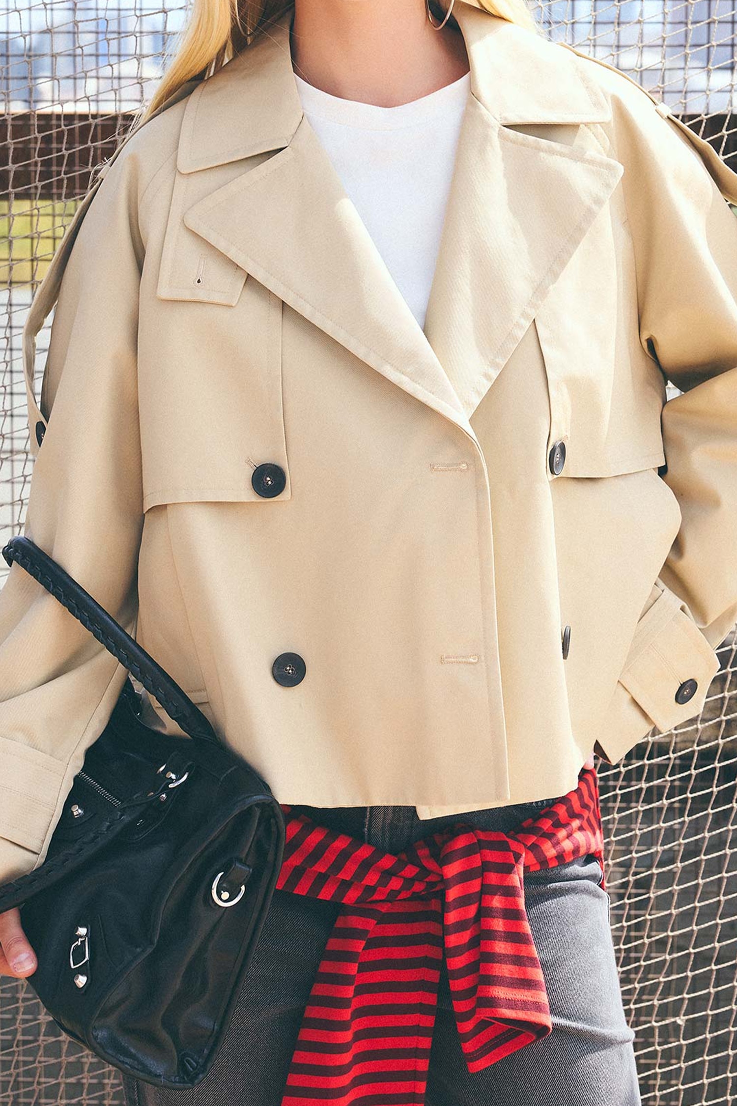 Relaxed Fit Short Double-Breasted Trench Coat